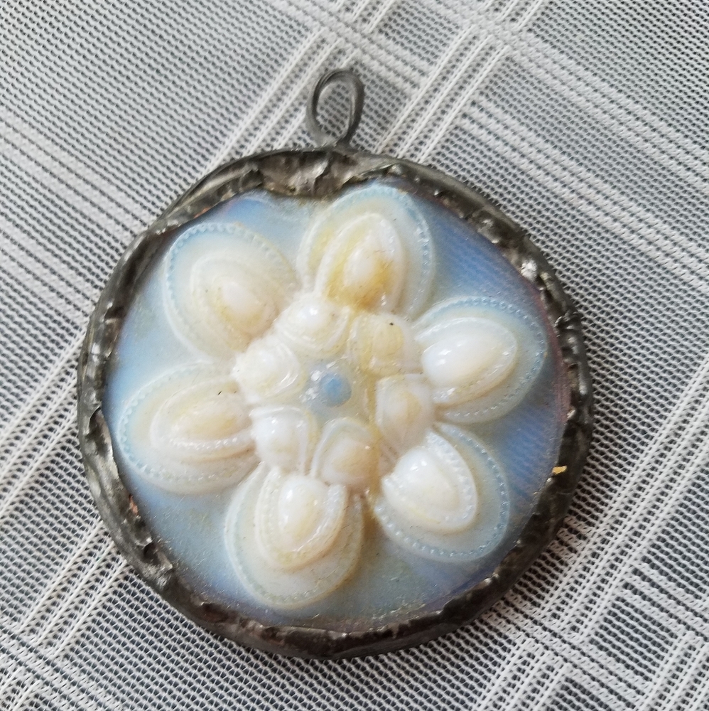 Vintage Antique Glass Leaded Statement Pendant